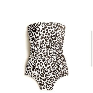 J CREW RUCHED BANDEAU ONE PIECE SWIMSUIT IN LEOPARD PRINT SIZE 16